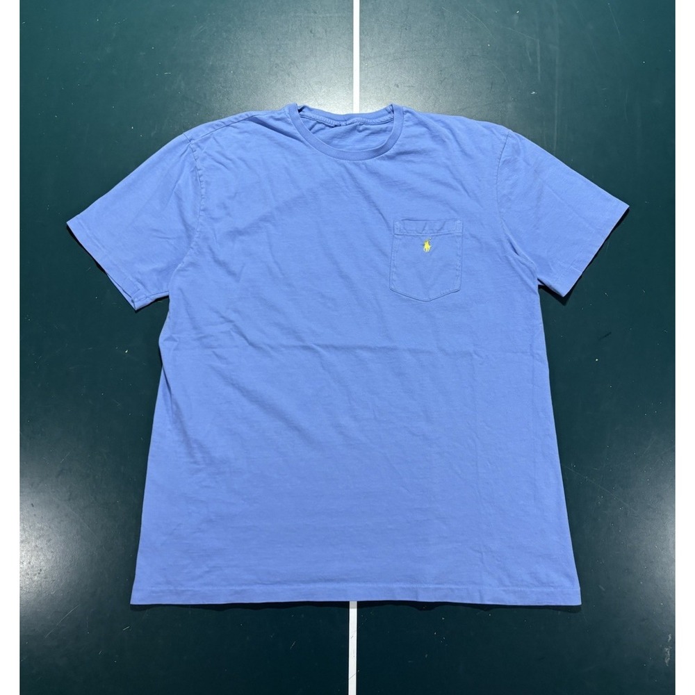 Vtg Polo Ralph Lauren Pocket T Shirt Large Light Blue Pony Single Stitch USA 90s